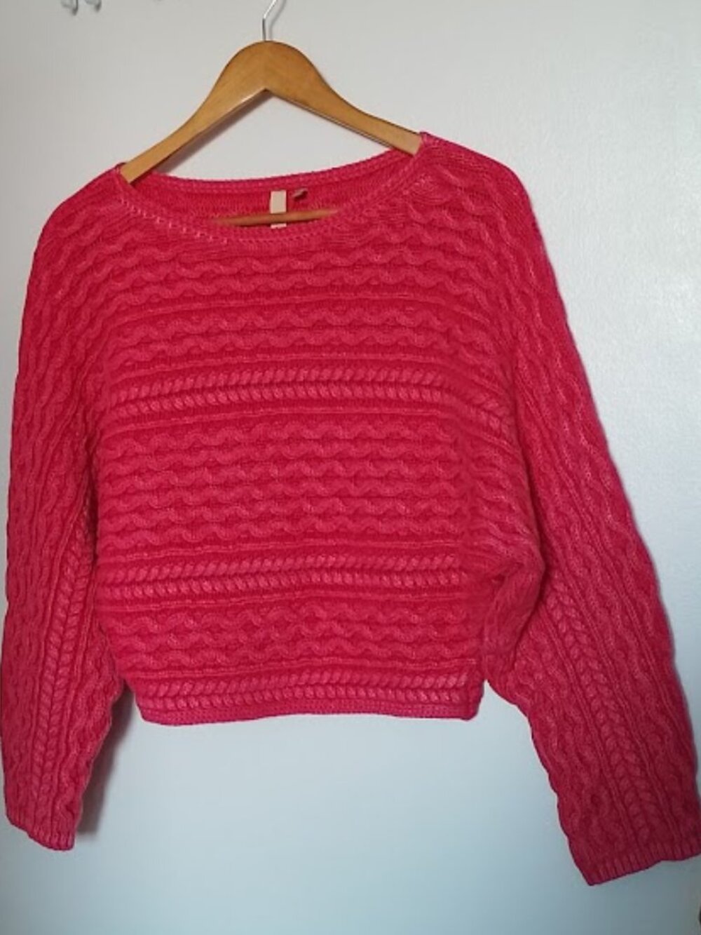 Anthropologie Pilcro Pink Fisherman Cable Knit Sweater, Crop Length, Sz. L